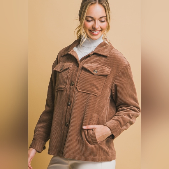 Love Tree Corduroy Button Up Jacket with Sherpa Inside - Picture 4 of 6